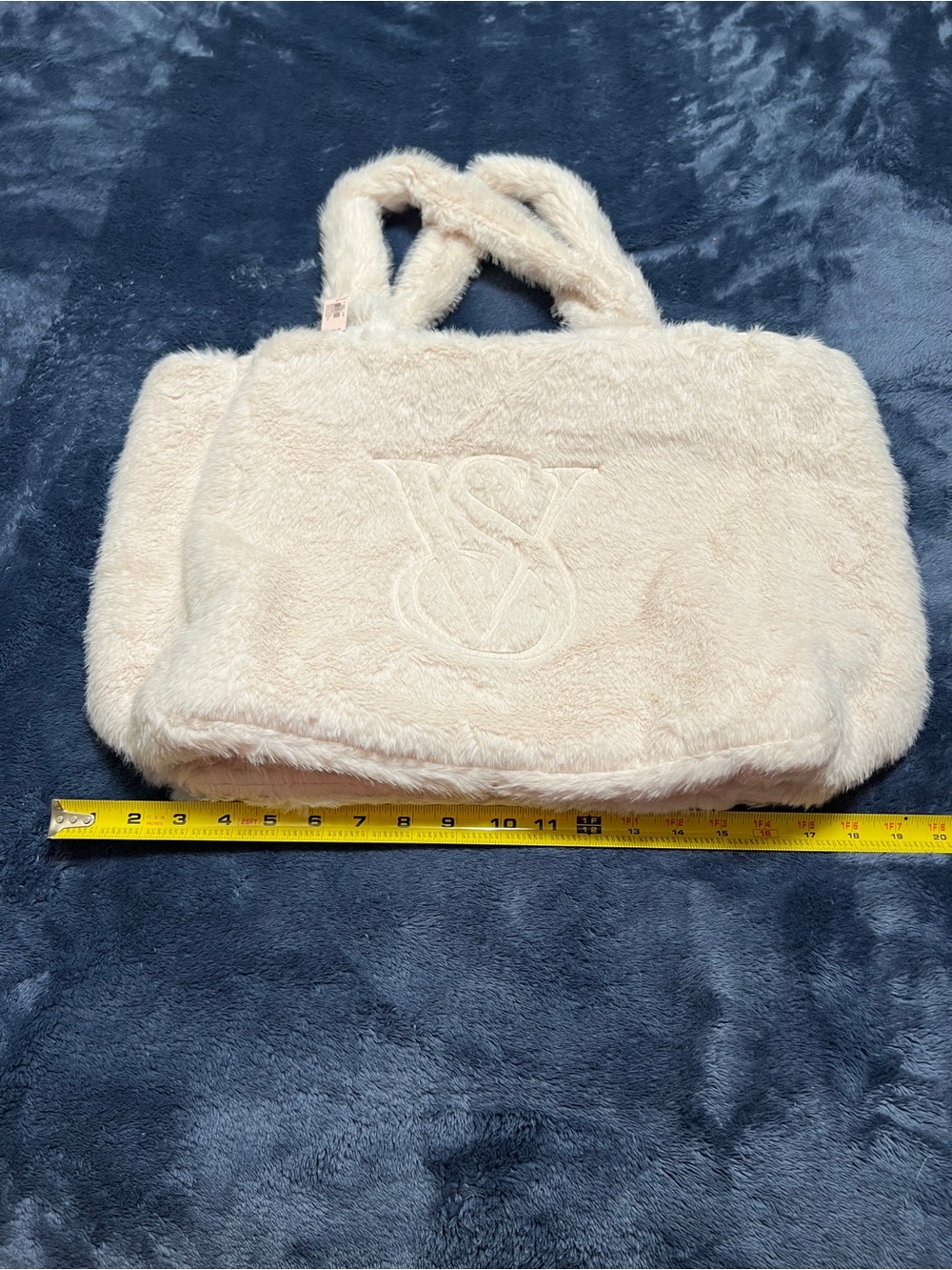 Victoria Secret Faux Fur Tote Bag with Embossed VS Logo - Cream